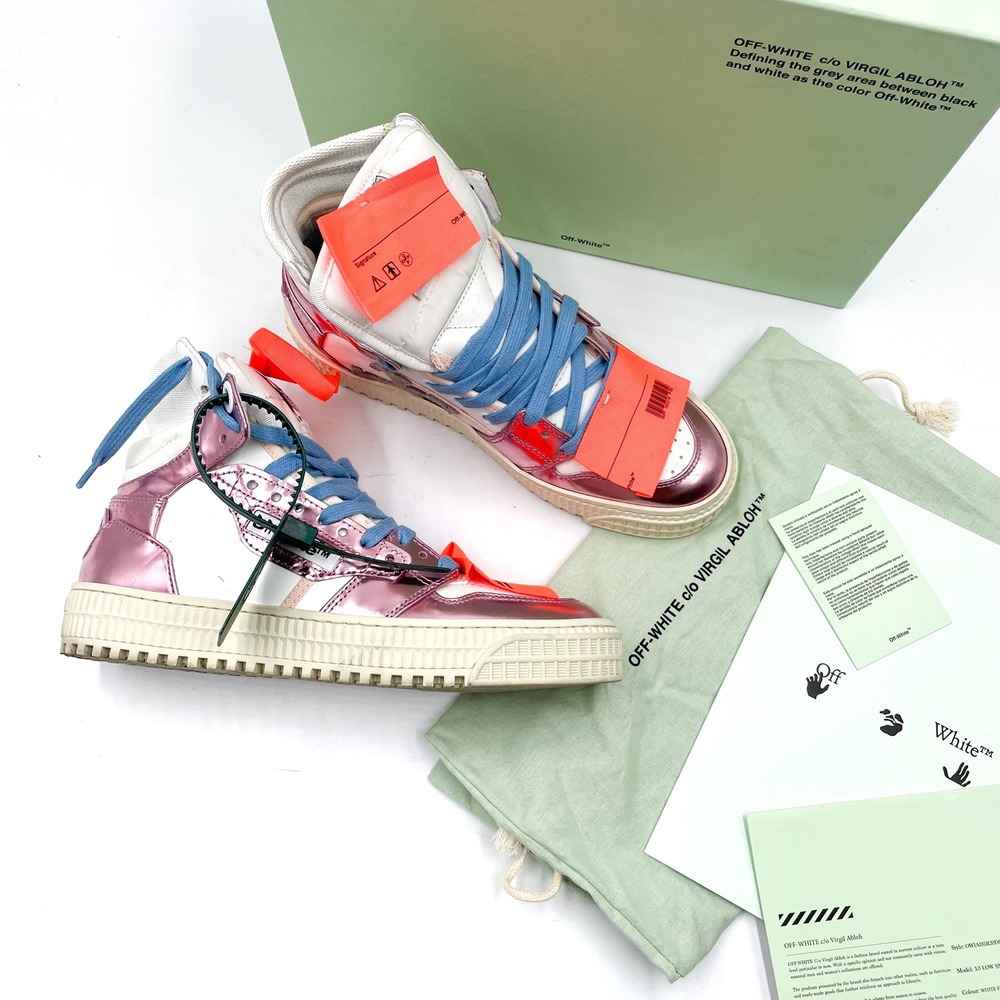 Off-White Court 3.0 High-Top Sneakers Metallic Pink Leather Lace-up 36 / 6‎ US